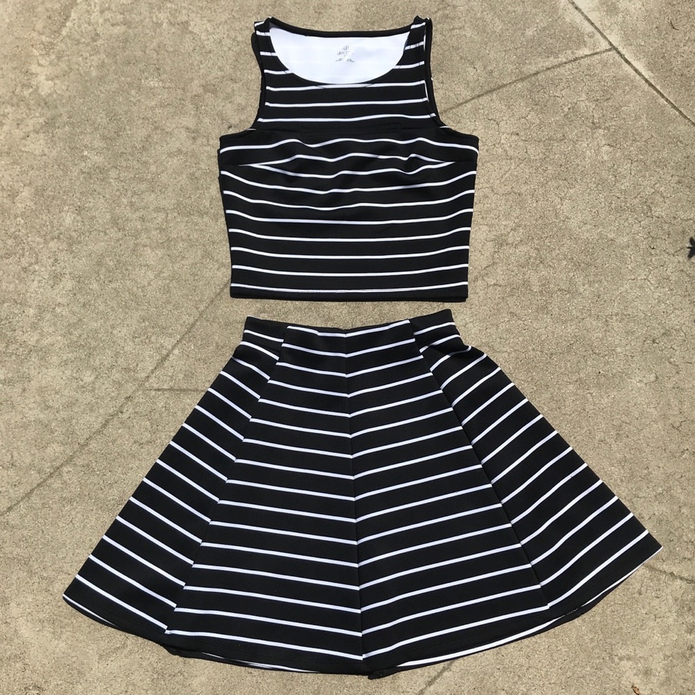 Decree 2 Piece Black and White Striped Dress:)